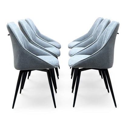 'Crete' Ceramic Top 180cm Large Extending Dining Table with Silver Fabric Set of 6 Swivel Dining Chairs