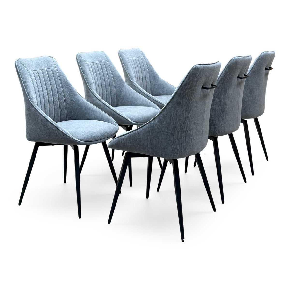 'Crete' Ceramic Top 180cm Large Extending Dining Table with Silver Fabric Set of 6 Swivel Dining Chairs