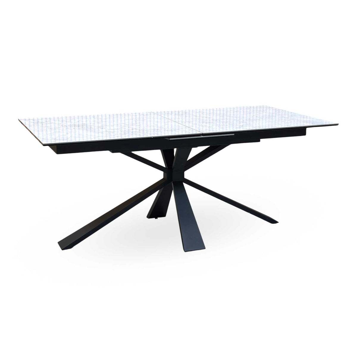 'Crete' Ceramic Top 180cm Large Extending Dining Table with Silver Fabric Set of 6 Swivel Dining Chairs