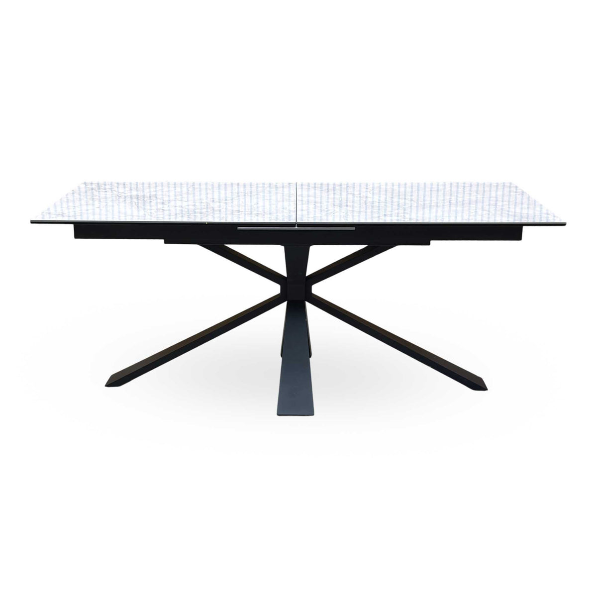 'Crete' Ceramic Top 180cm Large Extending Dining Table with Silver Fabric Set of 6 Swivel Dining Chairs