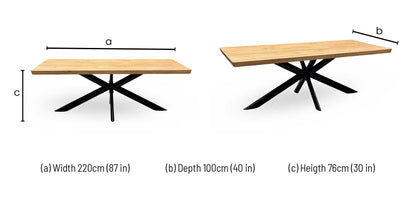 Bodahl ‘Athena’ 1 Oil Solid Oak Soft Edge 220cm Dining Table with Metal Star Base