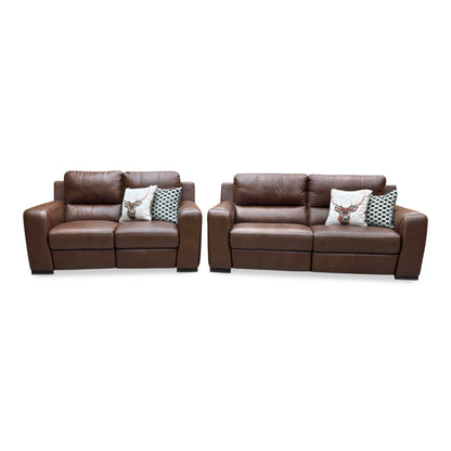 ‘Viali’ Cometa Brown 2874 Leather 3 + 2 Seater Power Recliner Sofa Set