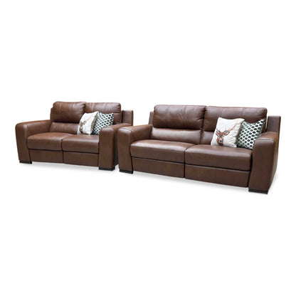 ‘Viali’ Cometa Brown 2874 Leather 3 + 2 Seater Power Recliner Sofa Set