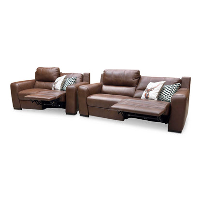 ‘Viali’ Cometa Brown 2874 Leather 3 + 2 Seater Power Recliner Sofa Set