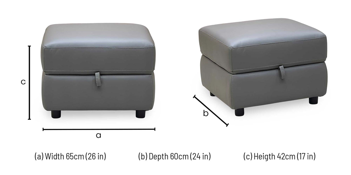 World of Leather ‘Touch’ Bv-042e Elephant Grey Leather Storage Footstool