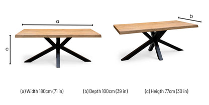Bodahl ‘Terra’ 6 Bassano Solid Oak Raw Edge 180cm Dining Table with Metal Star Base