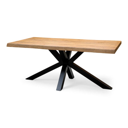 Bodahl ‘Terra’ 6 Bassano Solid Oak Raw Edge 180cm Dining Table with Metal Star Base