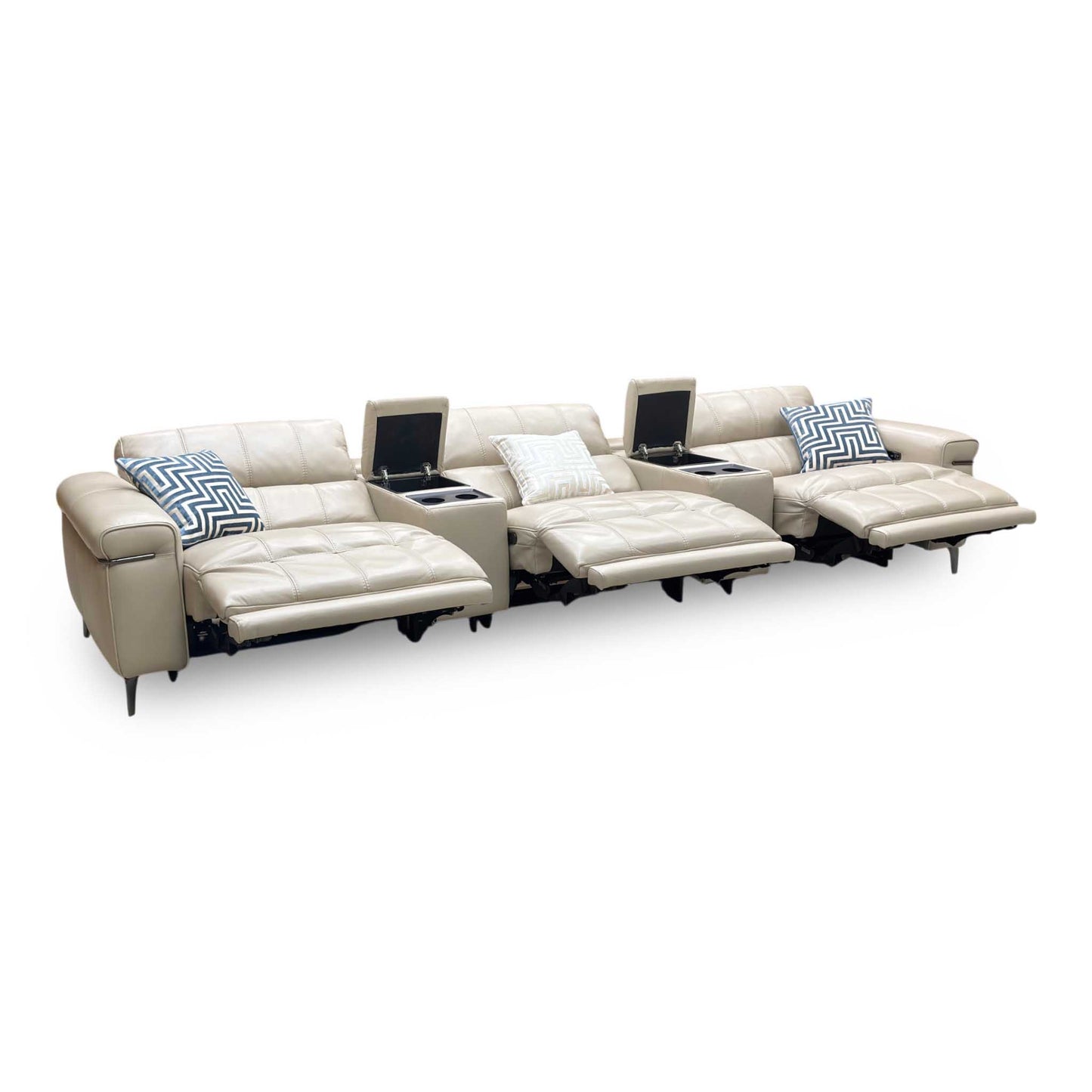 World of Leather ‘Homestage’ Nc-039c Pebble Cream Leather 4 Seater Power Recliner Sofa with Power Headrests + Media Consoles