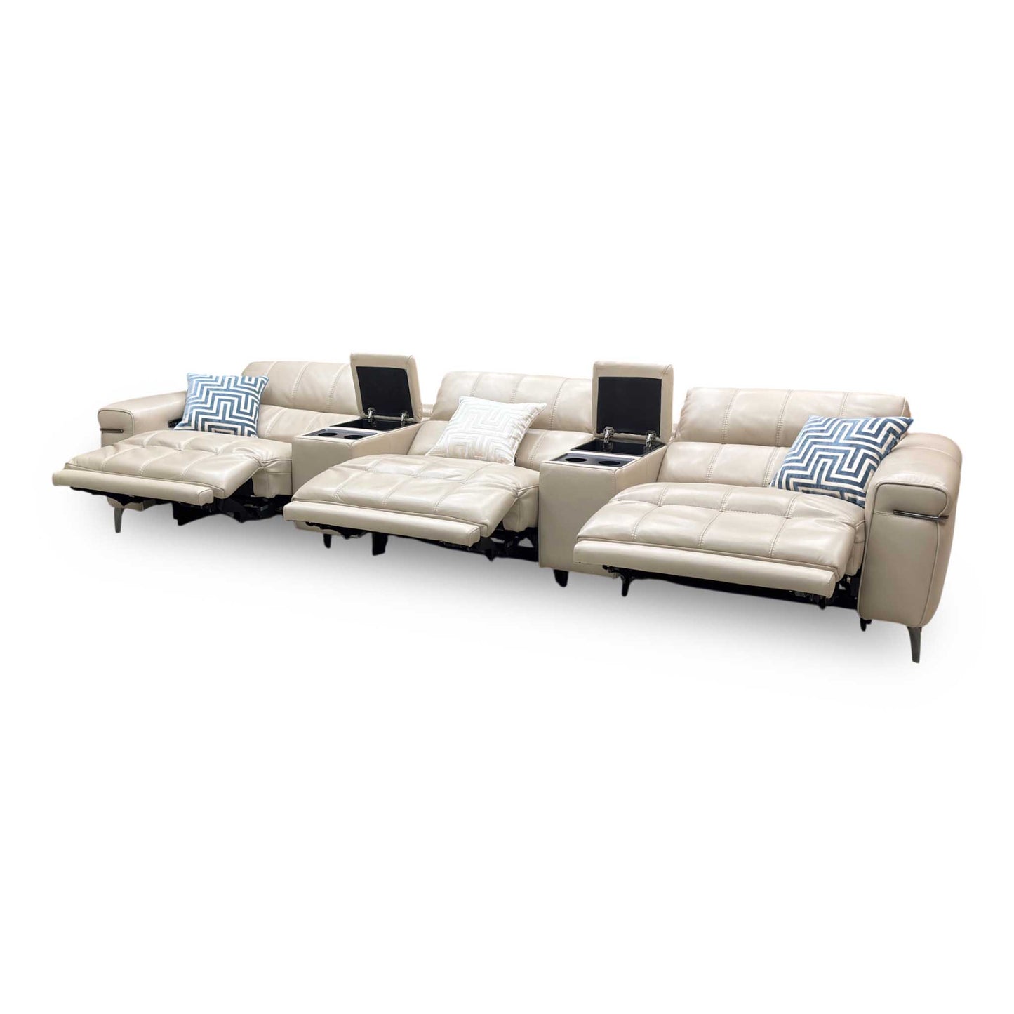 World of Leather ‘Homestage’ Nc-039c Pebble Cream Leather 4 Seater Power Recliner Sofa with Power Headrests + Media Consoles