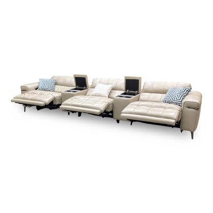 World of Leather ‘Homestage’ Nc-039c Pebble Cream Leather 4 Seater Power Recliner Sofa with Power Headrests + Media Consoles