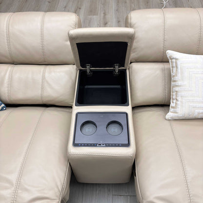 World of Leather ‘Homestage’ Nc-039c Pebble Cream Leather 4 Seater Power Recliner Sofa with Power Headrests + Media Consoles