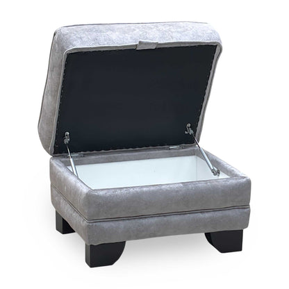 ‘Mariah' Dapple Silver Velvet Fabric Small Storage Footstool