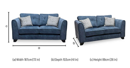 ‘Mariah’ Dapple Ocean Blue-No Insert Velvet Fabric 2 Seater Classic Back Sofa (Ariana)