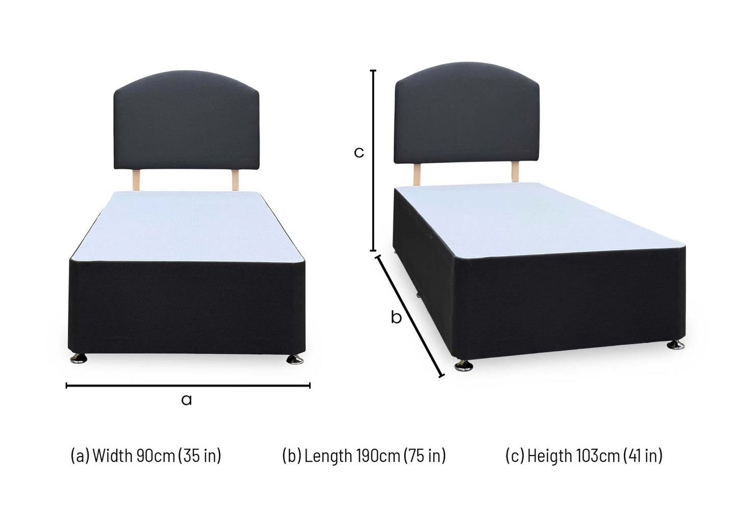 Silentnight ‘Selene’ Ebony Grey Fabric Headboard + 2 Draw Divan Base - Single