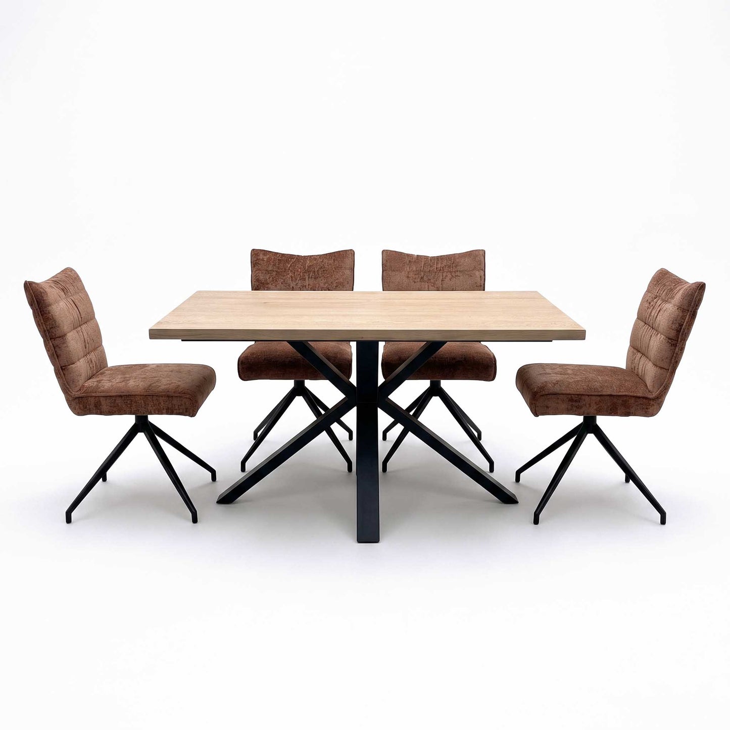 'Saturn' Solid Oak Compact 135cm Fixed Dining Table with Rust Sumptuous Velvet Dining Chairs - Set of 4