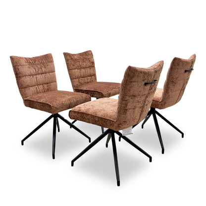 'Saturn' Solid Oak Compact 135cm Fixed Dining Table with Rust Sumptuous Velvet Dining Chairs - Set of 4