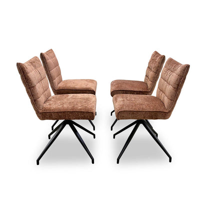 'Saturn' Solid Oak Compact 135cm Fixed Dining Table with Rust Sumptuous Velvet Dining Chairs - Set of 4