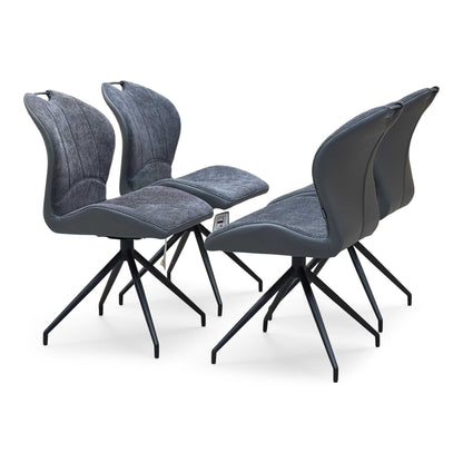 ‘Raul’ Anthracite Grey Fabric Set of 4 Swivel Dining Chairs