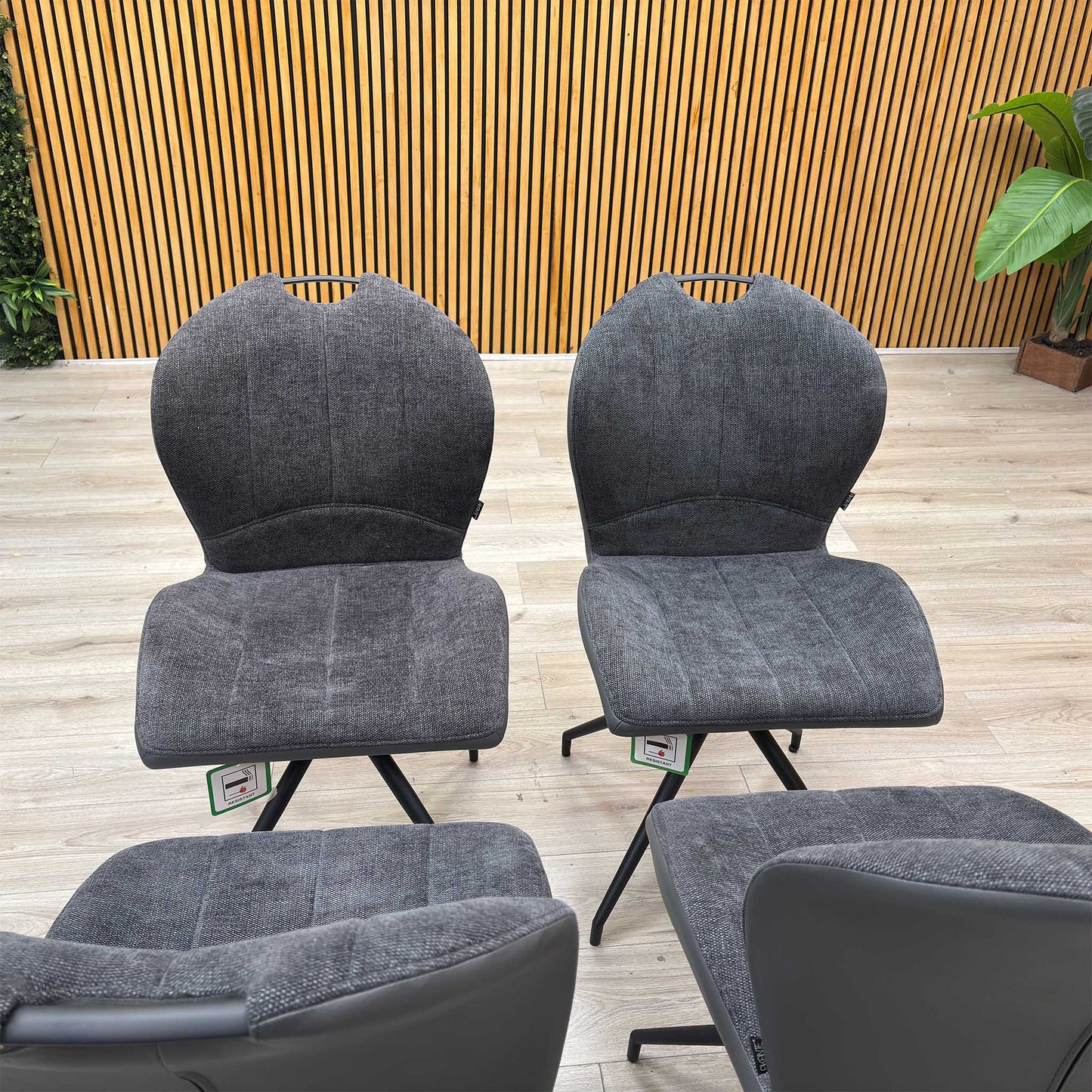 ‘Raul’ Anthracite Grey Fabric Set of 4 Swivel Dining Chairs