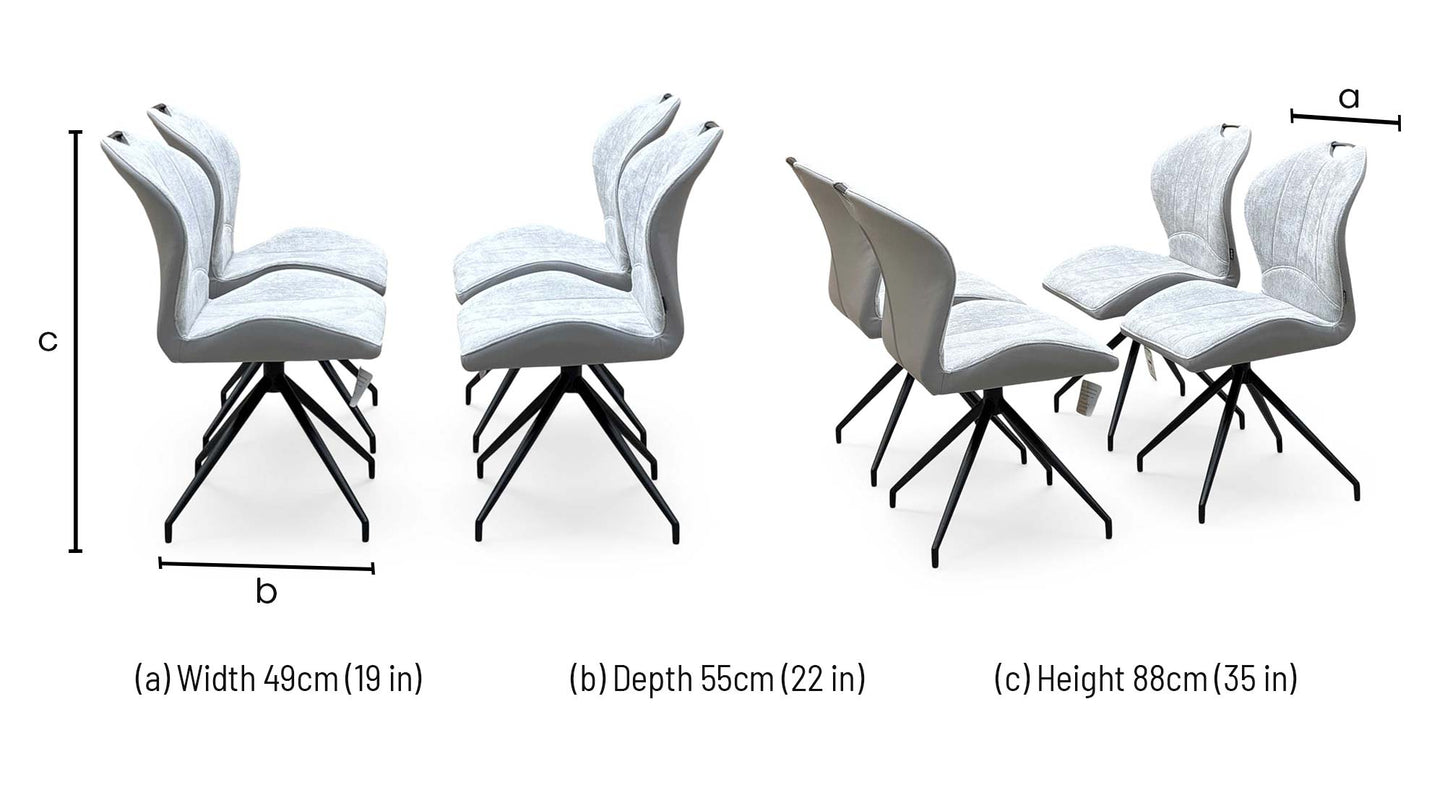 ‘Raul’ Stone Grey Fabric Set of 4 Swivel Dining Chairs