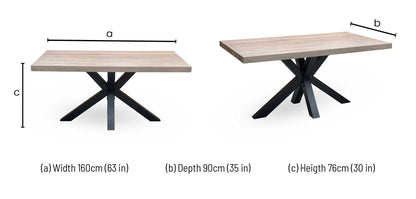 Bodahl ‘Njord’ 8 Vintage Grey Solid Oak Straight Edge 160cm Dining Table with Metal Star Base