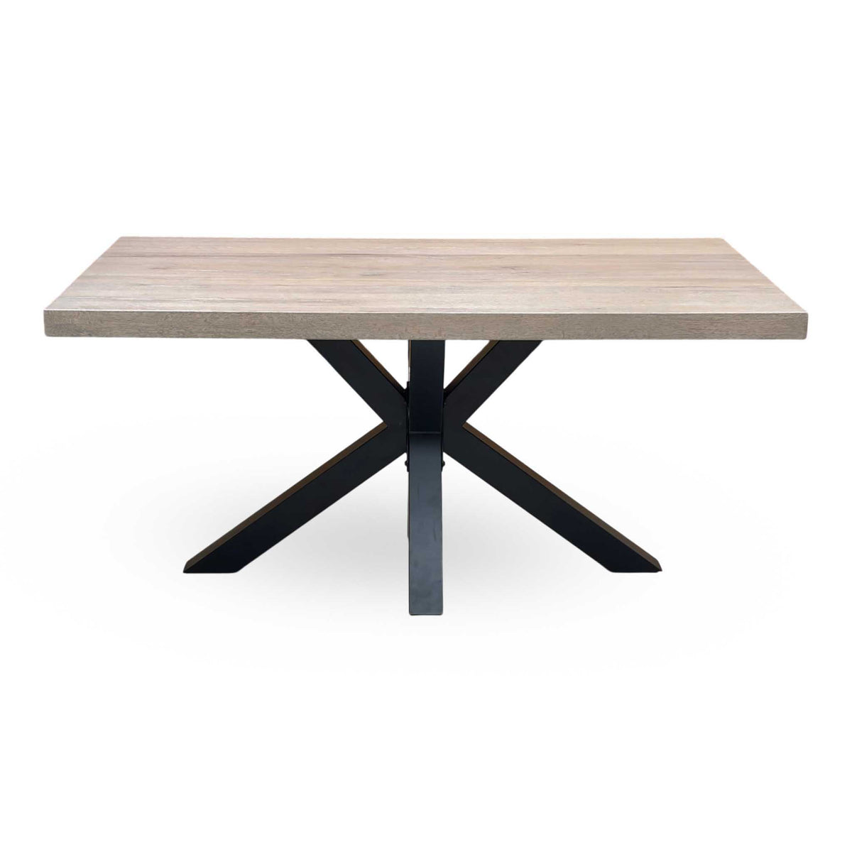 Bodahl 'Njord' 8 Vintage Grey Solid Oak Straight Edge 160cm Metal Star Base Dining Table with Sand Beige Fabric Set of 4 Swivel Dining Chairs