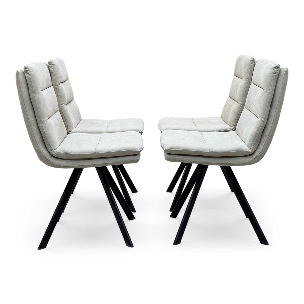Bodahl 'Njord' 8 Vintage Grey Solid Oak Straight Edge 160cm Metal Star Base Dining Table with Sand Beige Fabric Set of 4 Swivel Dining Chairs