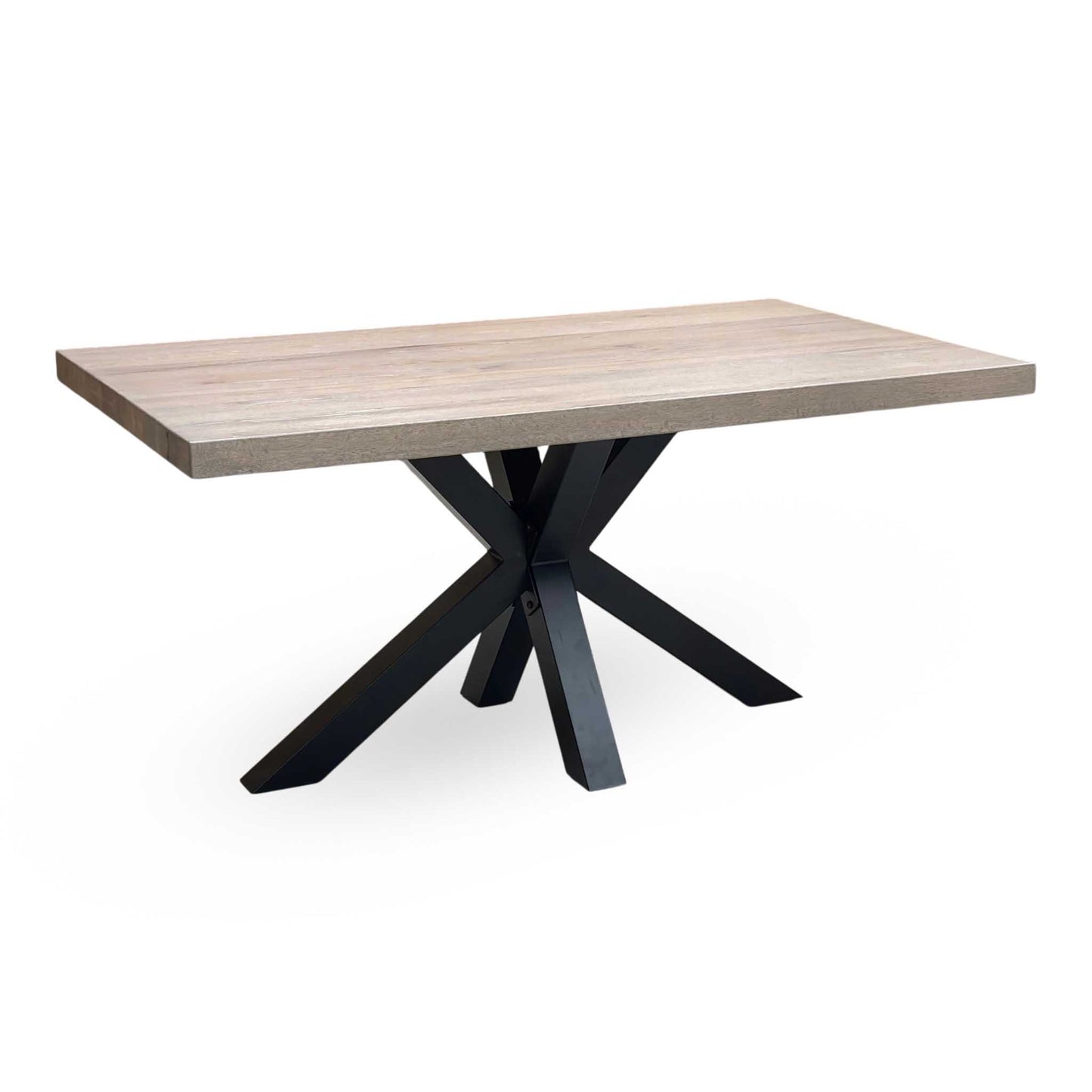 Bodahl ‘Njord’ 8 Vintage Grey Solid Oak Straight Edge 160cm Dining Table with Metal Star Base