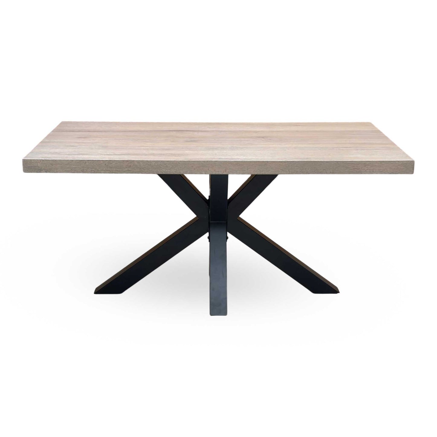 Bodahl ‘Njord’ 8 Vintage Grey Solid Oak Straight Edge 160cm Dining Table with Metal Star Base