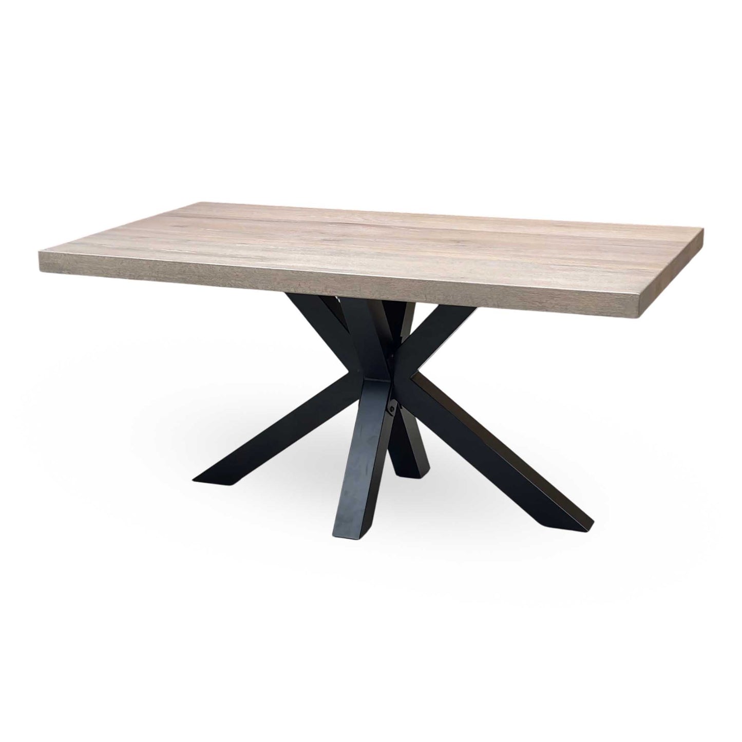 Bodahl ‘Njord’ 8 Vintage Grey Solid Oak Straight Edge 160cm Dining Table with Metal Star Base