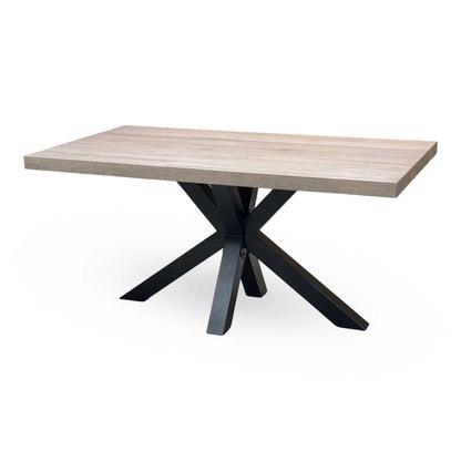 Bodahl ‘Njord’ 8 Vintage Grey Solid Oak Straight Edge 160cm Dining Table with Metal Star Base