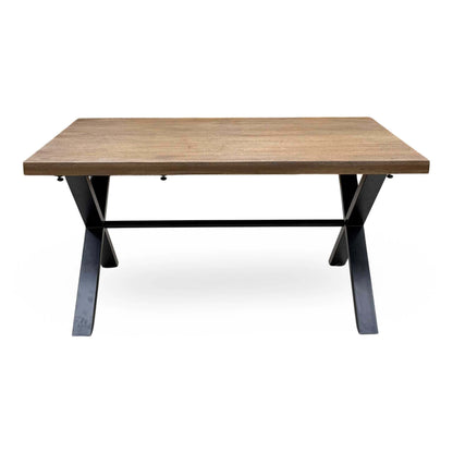 'Jupiter' Dark Oak Solid Oak Dining Table with X Shaped Legs 150 cm + Grey Faux Leather Swivel Chairs Set of 6