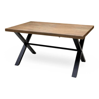 'Jupiter' Dark Oak Solid Oak Dining Table with X Shaped Legs 150 cm + Grey Faux Leather Swivel Chairs Set of 6