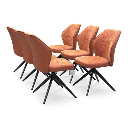 ‘Julio’ Te2 Terracotta Orange Fabric Set of 6 Swivel Dining Chairs