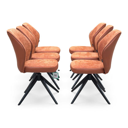 ‘Julio’ Te2 Terracotta Orange Fabric Set of 6 Swivel Dining Chairs
