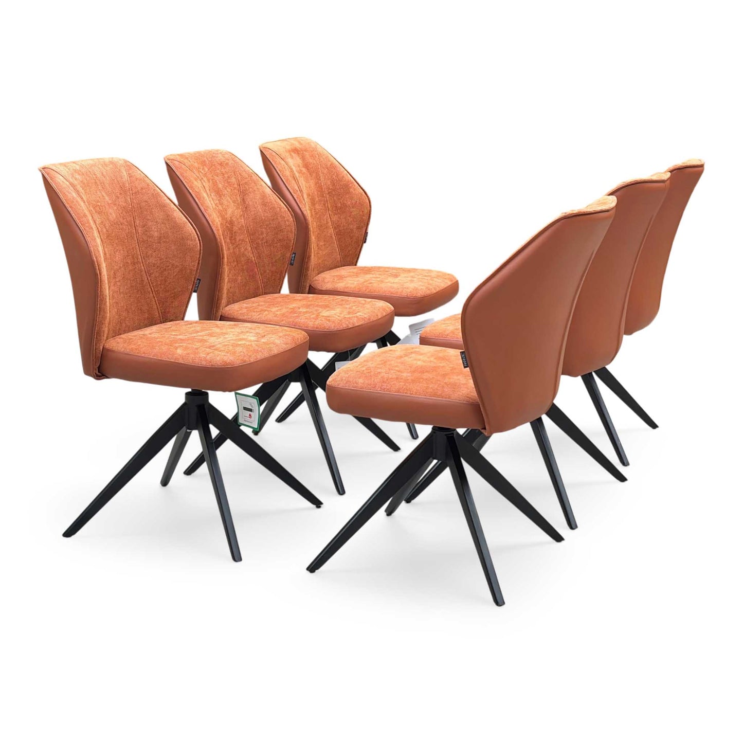 ‘Julio’ Te2 Terracotta Orange Fabric Set of 6 Swivel Dining Chairs