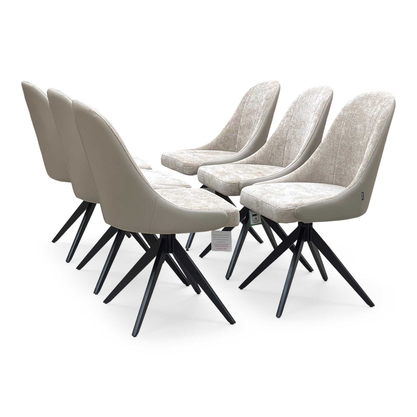 ‘Jose’ Pebble Beige Fabric Set of 6 Swivel Dining Chairs