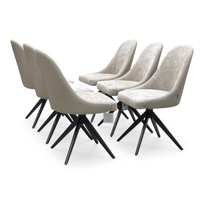 ‘Jose’ Pebble Beige Fabric Set of 6 Swivel Dining Chairs