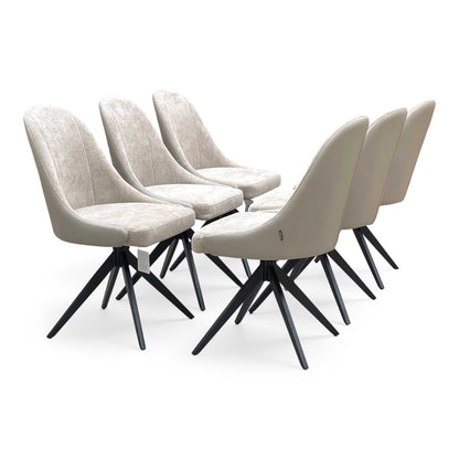 ‘Jose’ Pebble Beige Fabric Set of 6 Swivel Dining Chairs