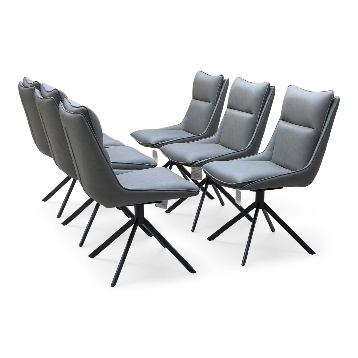 ‘Catalina’ Dark Grey Faux Leather Set of 6 Swivel Dining Chairs