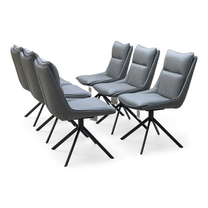 ‘Catalina’ Dark Grey Faux Leather Set of 6 Swivel Dining Chairs