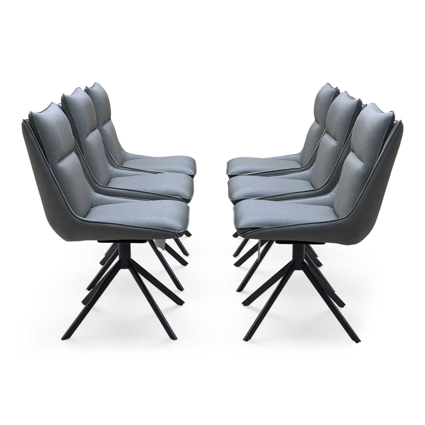 ‘Catalina’ Dark Grey Faux Leather Set of 6 Swivel Dining Chairs