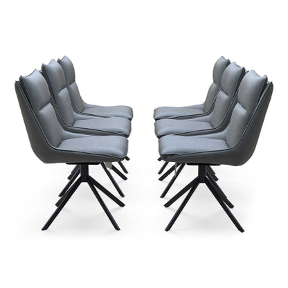 ‘Catalina’ Dark Grey Faux Leather Set of 6 Swivel Dining Chairs