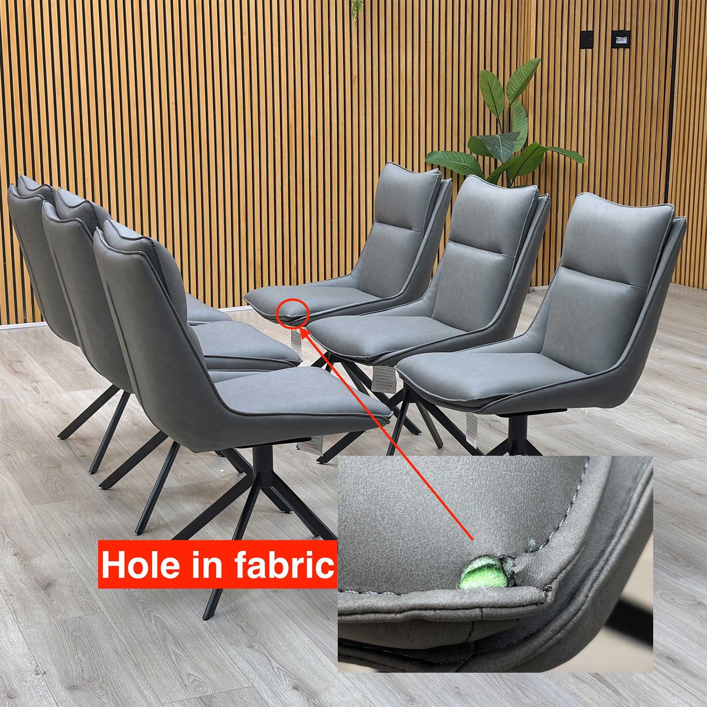 ‘Catalina’ Dark Grey Faux Leather Set of 6 Swivel Dining Chairs