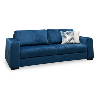 ‘Archie' Pacific Blue Velvet Fabric 4 Seater Deluxe Sofa Bed