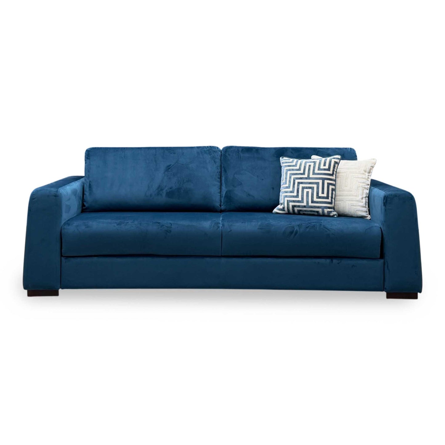 ‘Archie' Pacific Blue Velvet Fabric 4 Seater Deluxe Sofa Bed