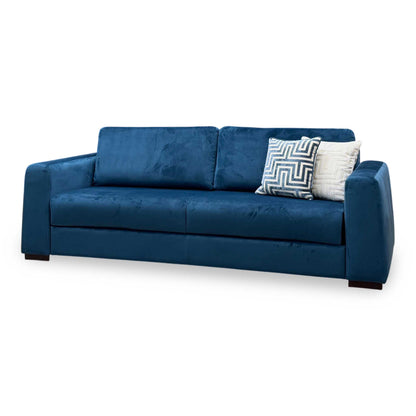 ‘Archie' Pacific Blue Velvet Fabric 4 Seater Deluxe Sofa Bed