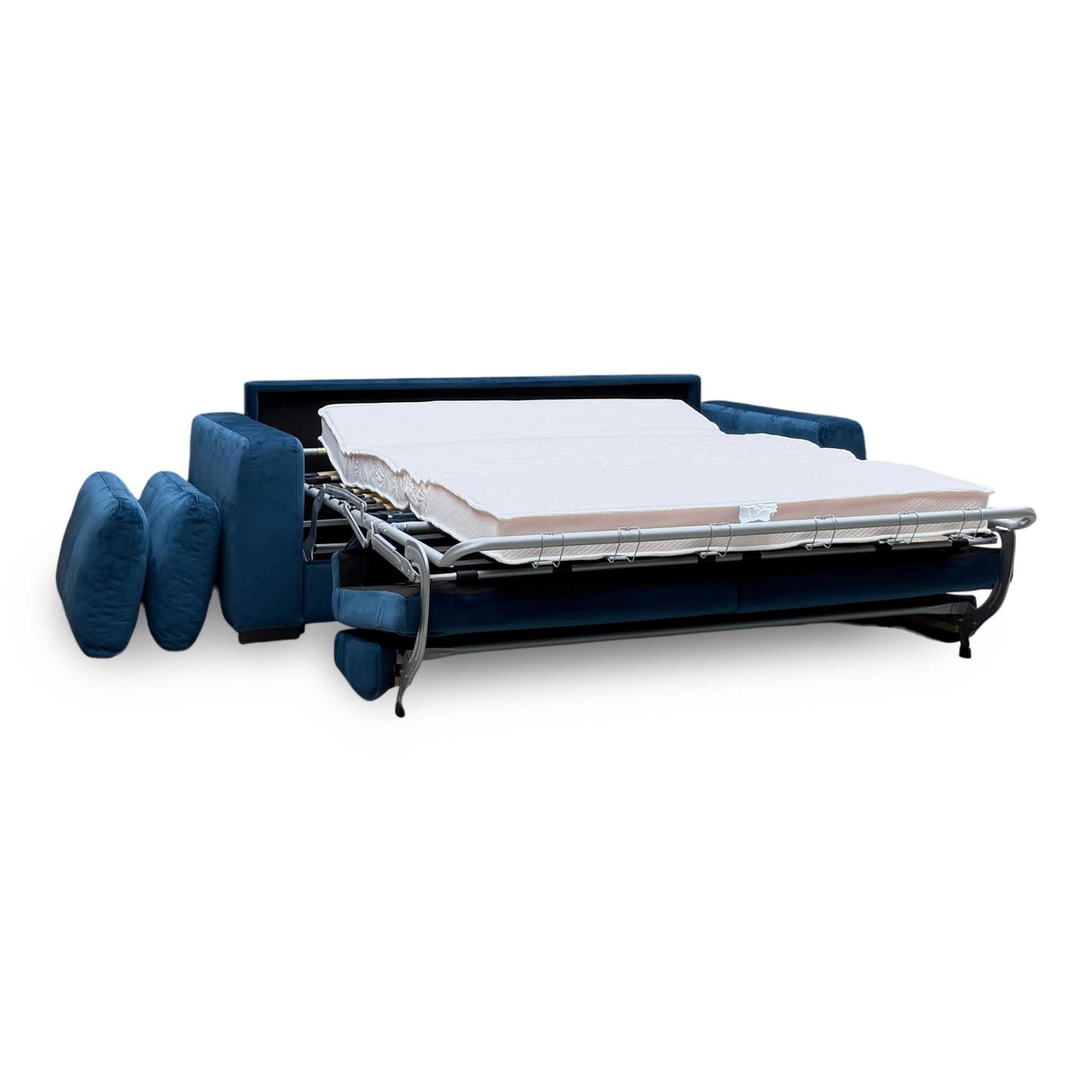‘Archie' Pacific Blue Velvet Fabric 4 Seater Deluxe Sofa Bed