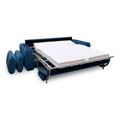 ‘Archie' Pacific Blue Velvet Fabric 4 Seater Deluxe Sofa Bed