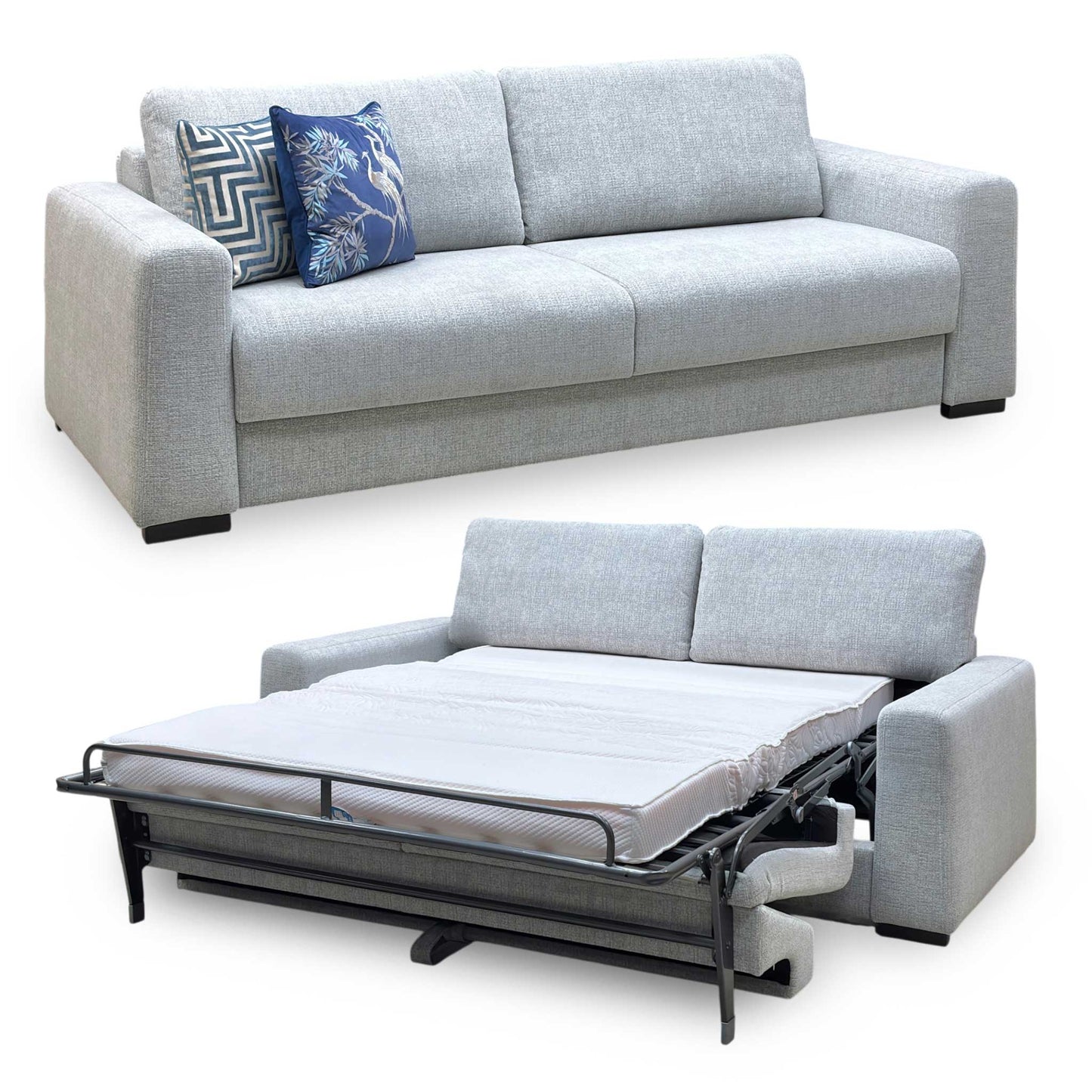 ‘Archie’ Light Grey Fabric 4 Seater Deluxe Sofa Bed